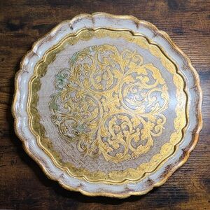 Vintage Florentine Italian Large Tray etched gold color Florentino wood